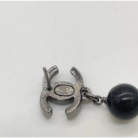 Auth Chanel Coco Mark Black Stone Swing Ball 09P 4.84g Earrings - Picture 9 of 10